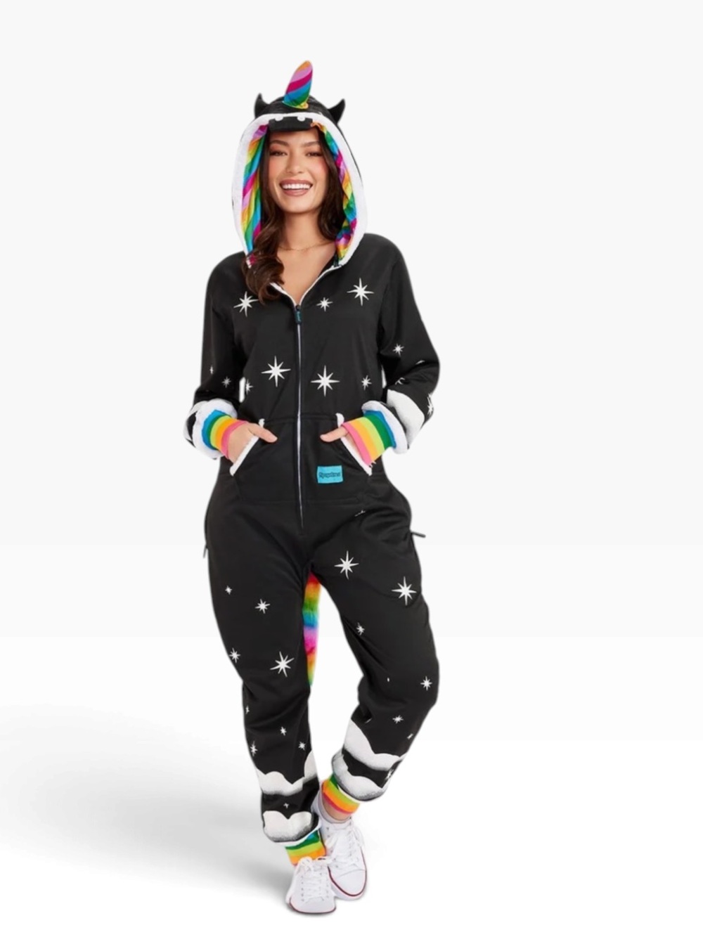 Tipsy Elves Black Unicorn Rainbow Hooded Footie